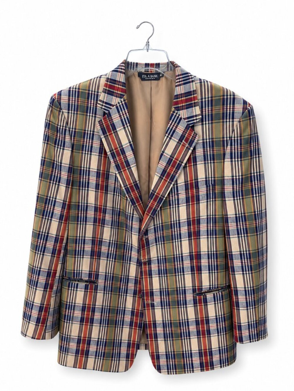 Jos A Bank Mitchell Madras Plaid Blazer Men’s 44L 100% Cotton 3 Button 100% EUC